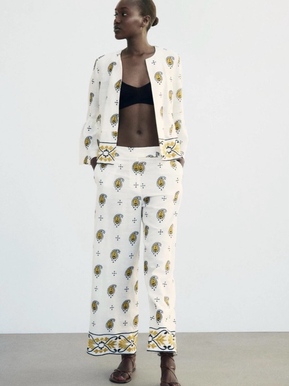 Tailored White Paisley-Print Pants  - White